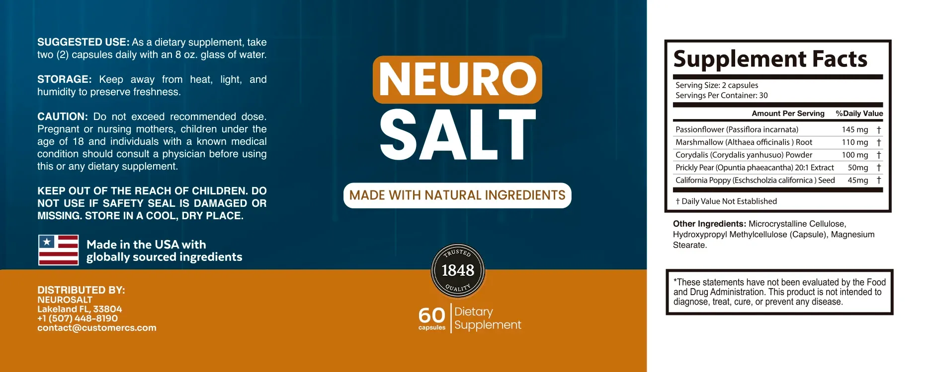 NeuroSalt supplement facts and packaging information
