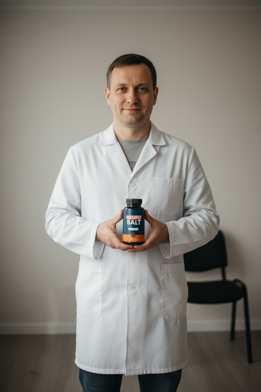 Doctor holding a NeuroSalt bottle